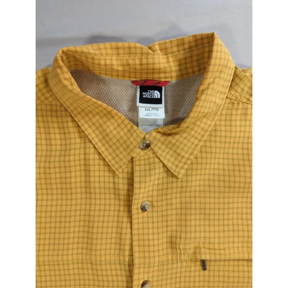 The North Face Mens XXL Yellow Short Sleeve Button Front Hiking Shirt Outdoor